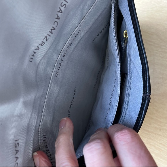 Isaac Mizrahi Black Pebbled Leather Envelope Clutch With Tassel NWOT - Picture 9 of 14